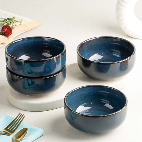 Galaxy Blue Ceramic Snack Bowl Set of 4, 500 ML